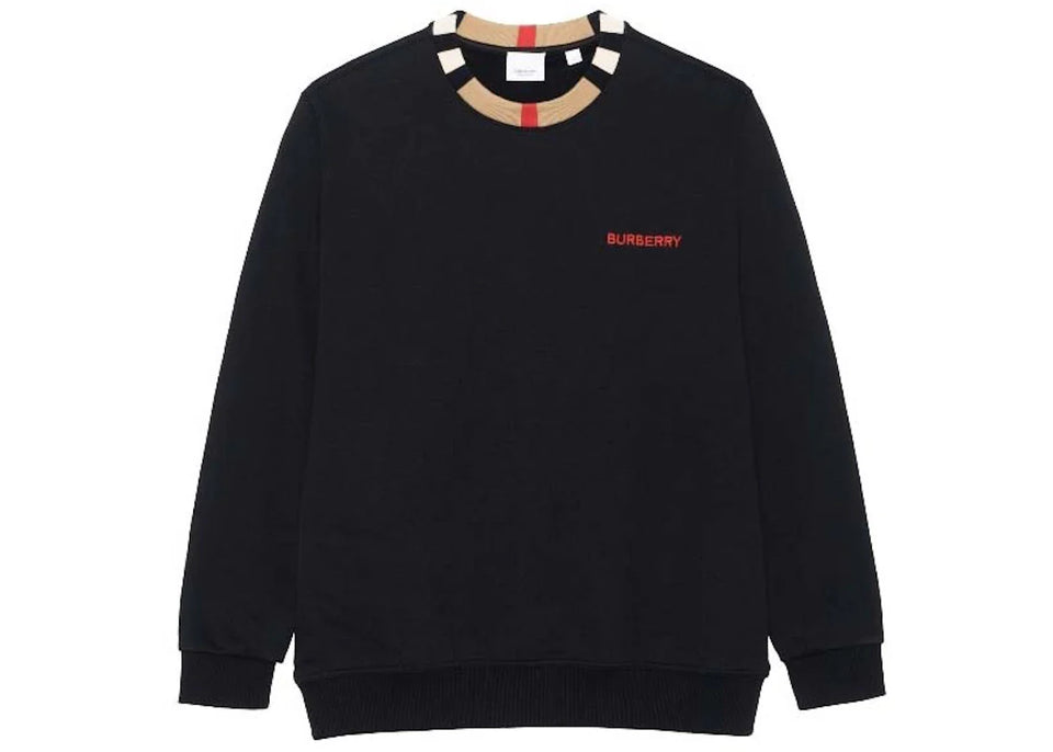 Burberry Icon Stripe Trim Cotton Sweatshirt Black
