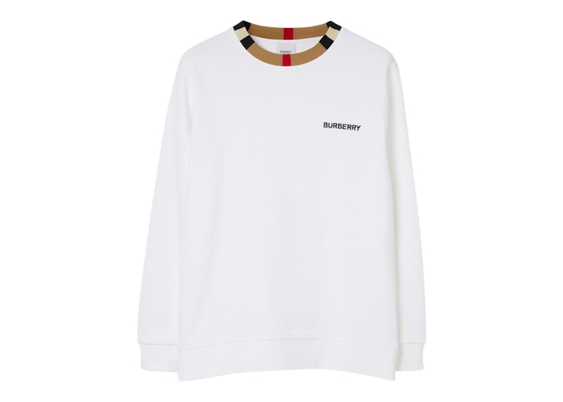 Burberry Icon Stripe Trim Cotton Sweatshirt White