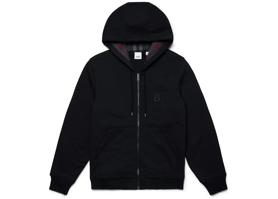Burberry Letter Graphic Cotton Blend Zip Hoodie Black