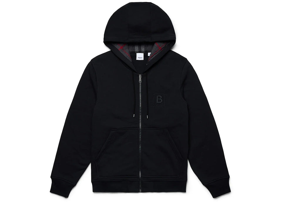 Burberry Letter Graphic Cotton Blend Zip Hoodie Black