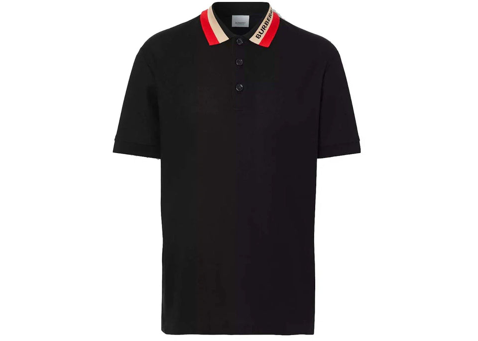 Burberry Logo Detail Cotton Piqué Polo Shirt Black