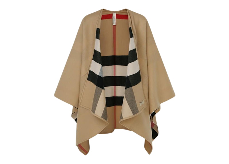 Burberry Reversible Check Merino Wool Poncho Camel/Archive Beige