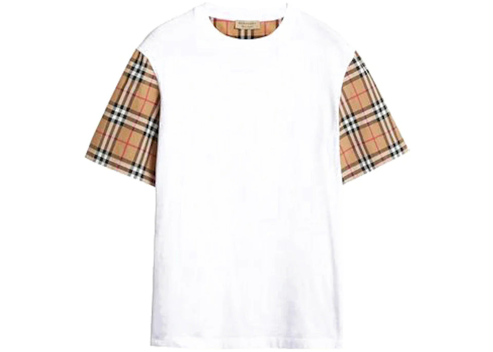 Burberry Stretch Check Sleeves Cotton T-Shirt White