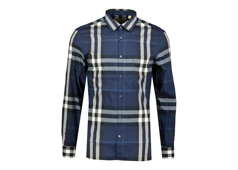 Burberry Stretch Cotton Poplin Shirt Navy White