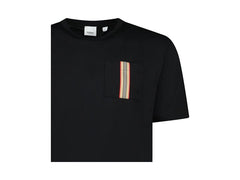 Burberry Stripe Trim Pocket Cotton T-Shirt Black