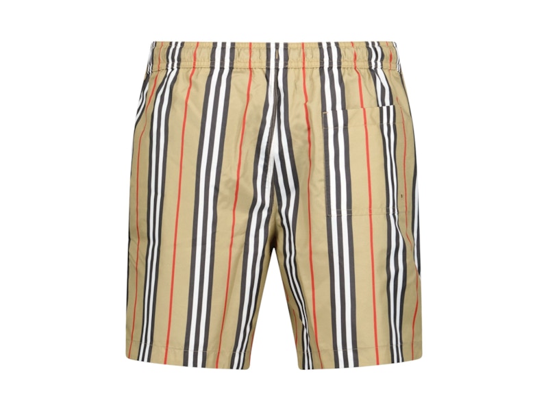 Burberry Striped Check Print Swim Shorts Beige/Brown
