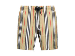 Burberry Striped Check Print Swim Shorts Beige/Brown