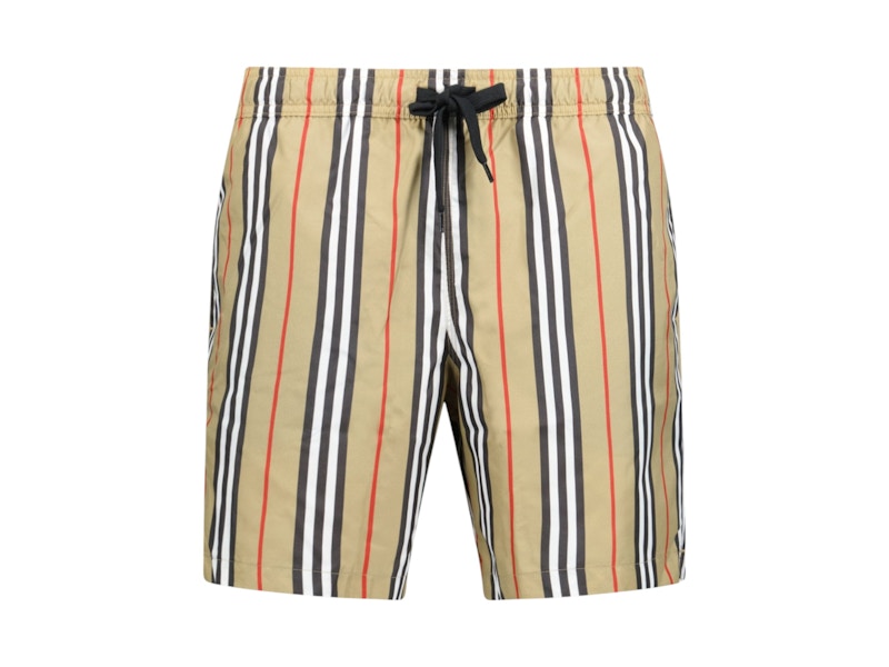 Burberry Striped Check Print Swim Shorts Beige/Brown