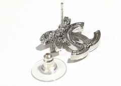 Chanel Bow Tie CC Logo Earrings Silver (ABA922)