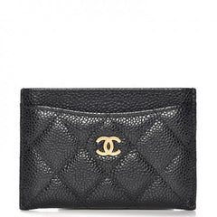 Chanel Classic Card Holder Quilted Caviar Gold-tone Black