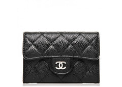 Chanel Flap Card Holder Quilted Caviar Silver-tone Black