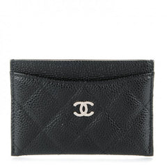 Chanel Card Holder Quilted Caviar Silver-tone Black