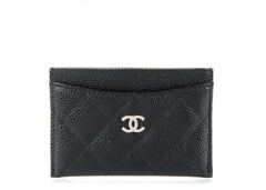 Chanel Card Holder Quilted Caviar Silver-tone Black