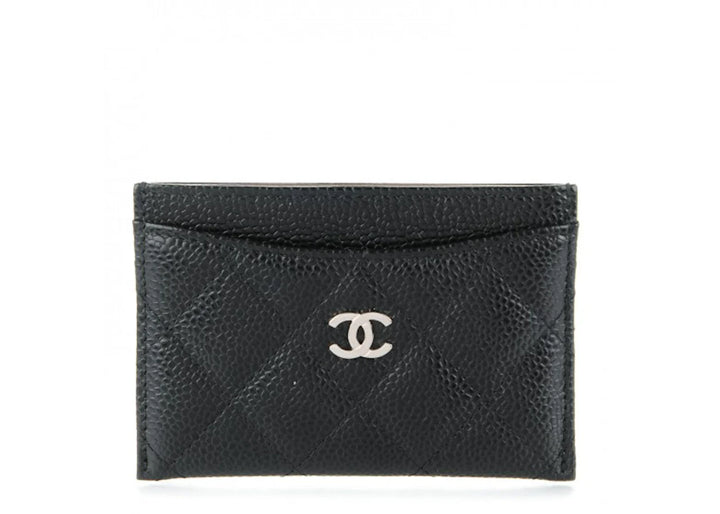 Chanel Card Holder Quilted Caviar Silver-tone Black