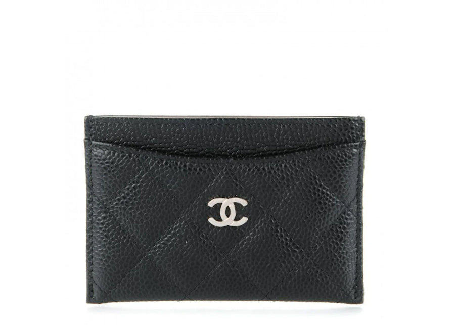 Chanel Card Holder Quilted Caviar Silver-tone Black