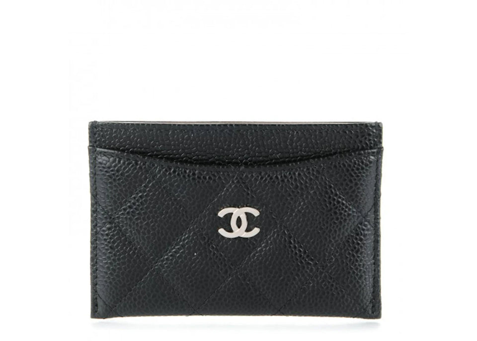 Chanel Card Holder Quilted Caviar Silver-tone Black