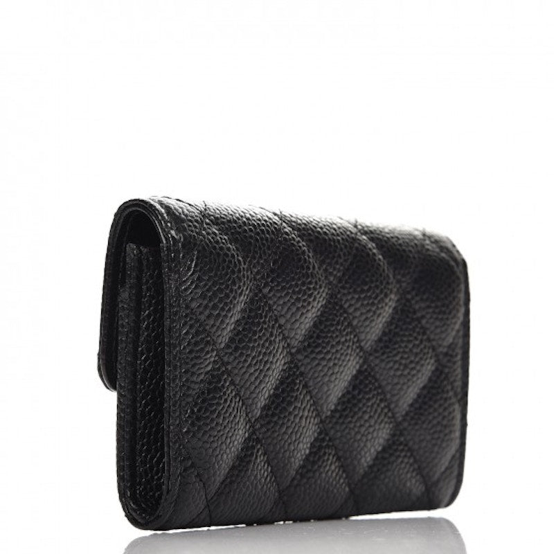 Chanel Card Holder Quilted Caviar Gold-tone Black