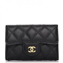 Chanel Card Holder Quilted Caviar Gold-tone Black