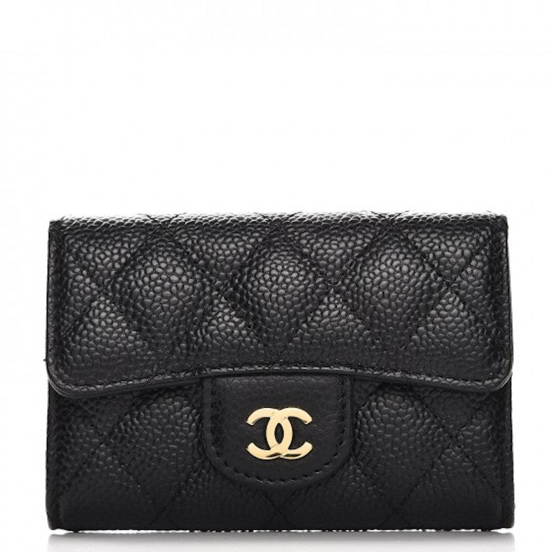 Chanel Card Holder Quilted Caviar Gold-tone Black
