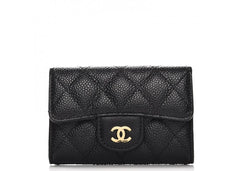 Chanel Card Holder Quilted Caviar Gold-tone Black