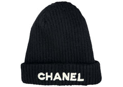 Chanel Cloche White Sequin Letter Logo Beanie AA8446 Black