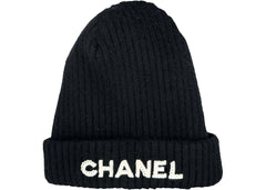 Chanel Cloche White Sequin Letter Logo Beanie AA8446 Black