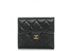 Chanel Flap Compact Wallet Quilted Caviar Gold-tone Black