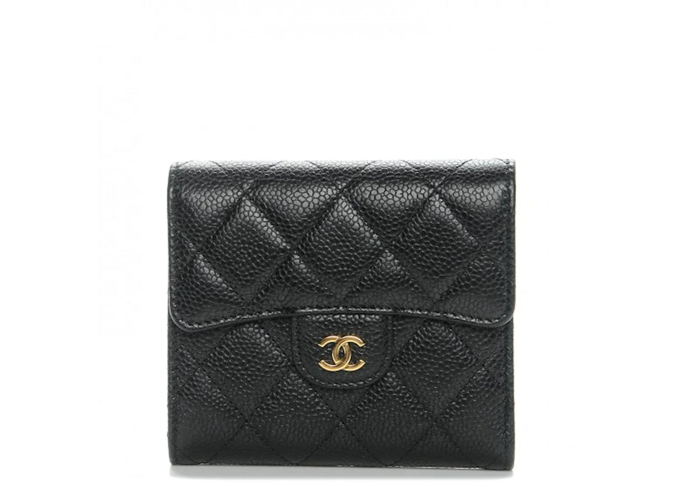 Chanel Flap Compact Wallet Quilted Caviar Gold-tone Black