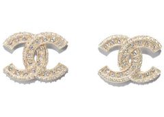 Chanel Crystal CC Gold Stud Earrings Gold