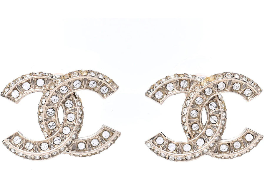 Chanel Crystal Timeless CC Earrings Light Gold