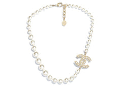 Chanel Glass Pearls CC Necklace Gold/Pearly White