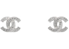Chanel Metal and Strass Earrings Crystal Silver