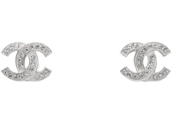 Chanel Metal and Strass Earrings Crystal Silver
