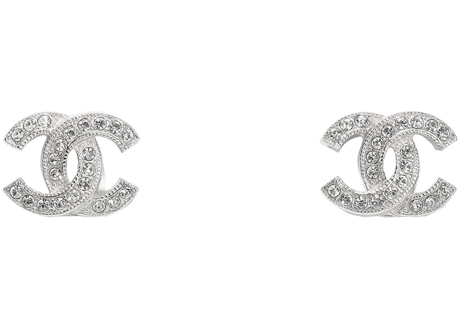 Chanel Metal and Strass Earrings Crystal Silver