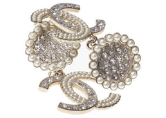 Chanel Metal and Strass Earrings Glass Pearls Gold