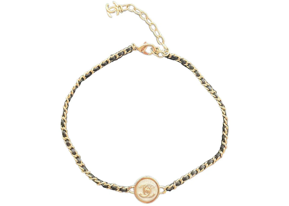 Chanel Round CC Logo Chocker Gold/White (ABA006)