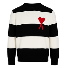 Ami Paris Ami De Coeur Sweater with Rugby Stripes Naut BLACK/Nat White