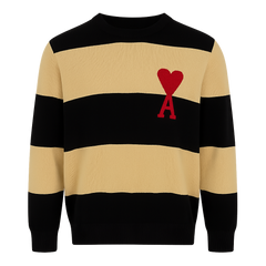 Ami Paris Ami De Coeur Sweater with Rugby Stripes Naut BLACK/Nat Brown