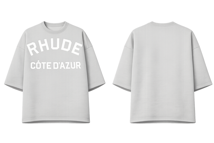 Rhude Gray 'Côte D'Azur' Mid-Sleeve Boxy T-Shirt