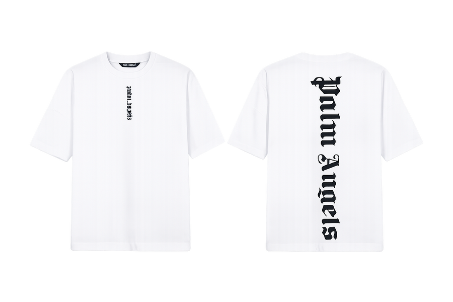 Palm Angels White T-Shirt Featuring A Large Black Gothic Font Logo [Sourcex Exclusive]