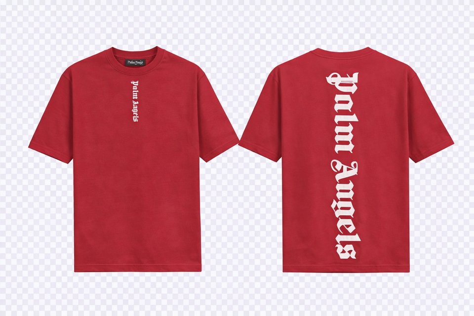 Palm Angels Red T-Shirt featuring a large black gothic font logo