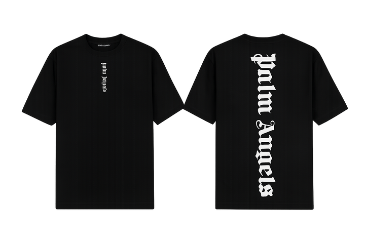 Palm Angels Black T-Shirt featuring a large black gothic font logo