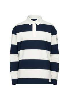 Moncler White & Navy Striped Polo