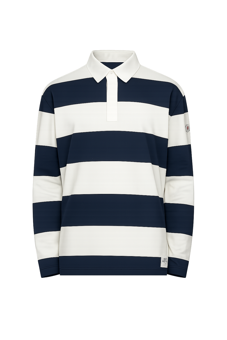 Moncler White & Navy Striped Polo