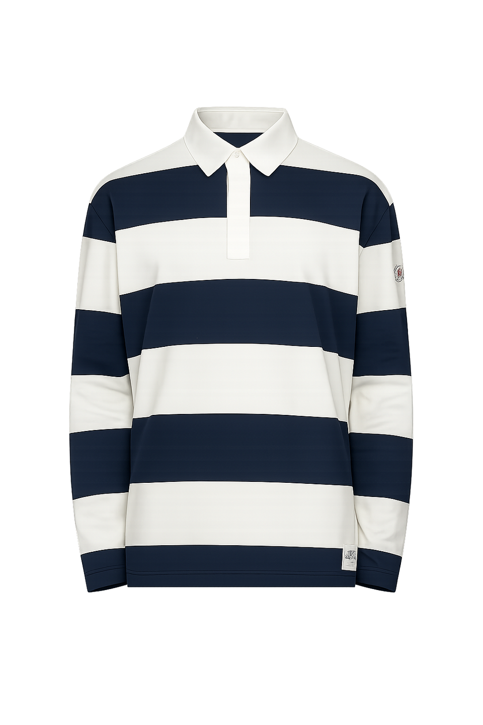Moncler White & Navy Striped Polo