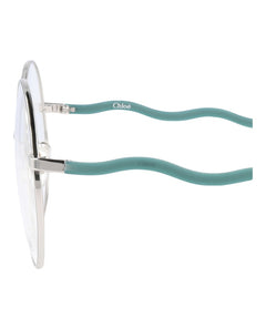 Chloe Round-Frame Metal Optical Frames Silver Green Transparent (CH0057O-30011445-008)