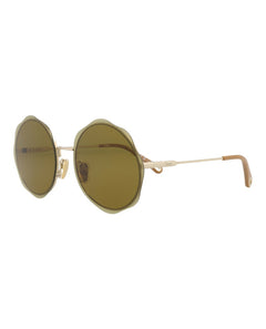 Chloe Round-Frame Metal Sunglasses Gold Gold Green (CH0202S-30014664-001)