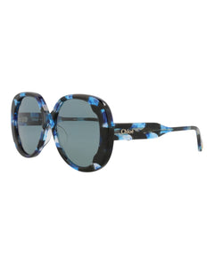 Chloe Round-Frame Recycled Acetate Sunglasses Havana Havana Blue (CH0195SK-30014693-003)