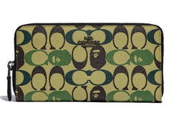 Coach x Bape Accordion Zip Wallet Signature Canvas With Ape Head Black Copper/Camo Multi