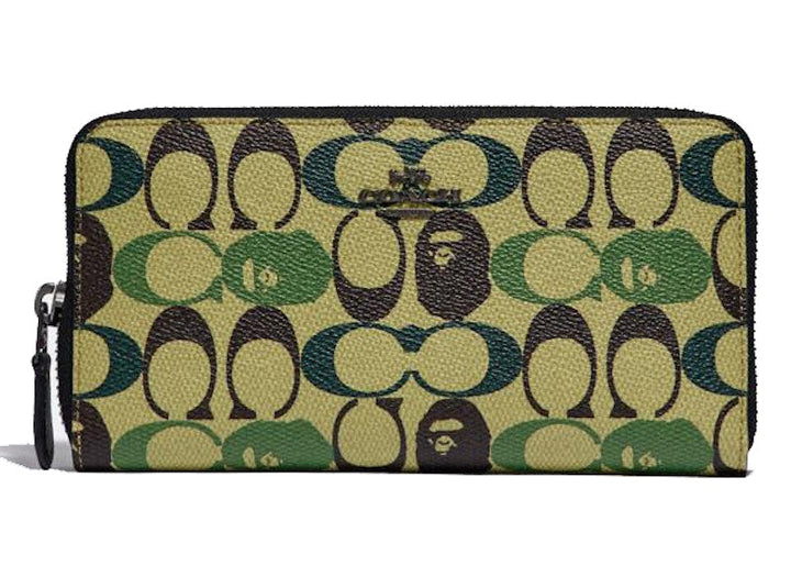 Coach x Bape Accordion Zip Wallet Signature Canvas With Ape Head Black Copper/Camo Multi